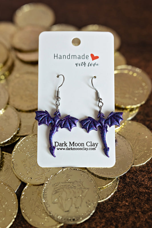 Sparkly Small Purple Dragon Dangles
