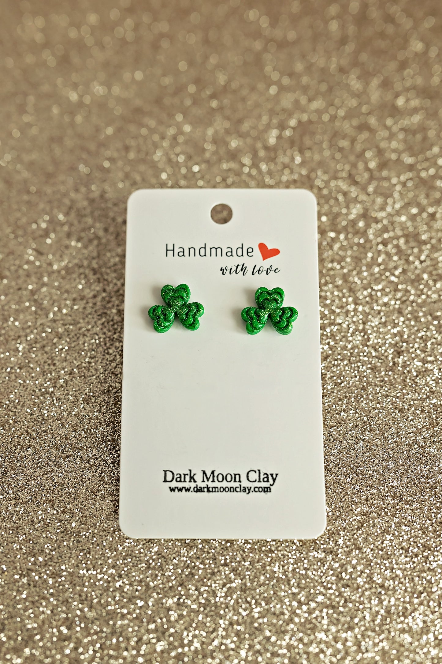 Glittery Three-leaf Clover Studs